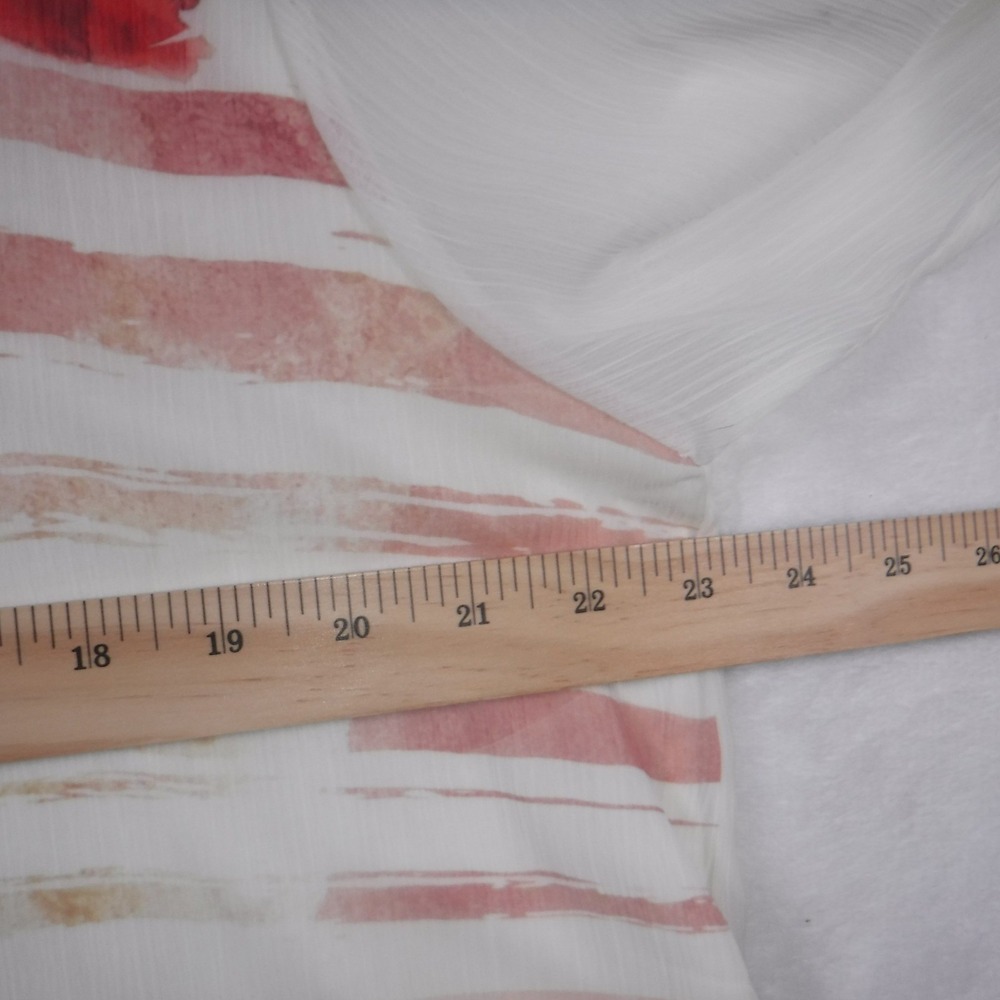 A~rtw Women XL White‎ Red Floral Poppy Stripe Rhinestone 3/4 Sleeve Blouse Top - Picture 10 of 12